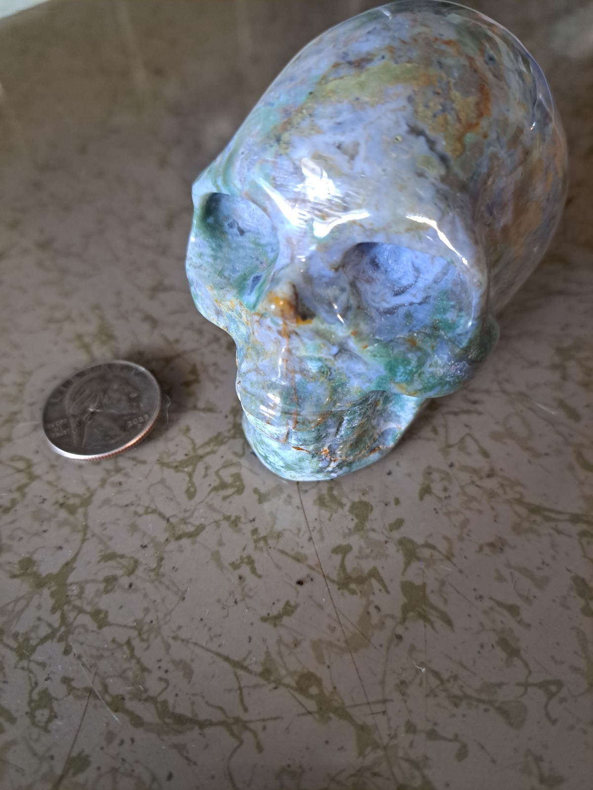 😍😍😍12.7 oz crystal quartz, hand carved skull mineral 2 3/8″🤪🤪🤪