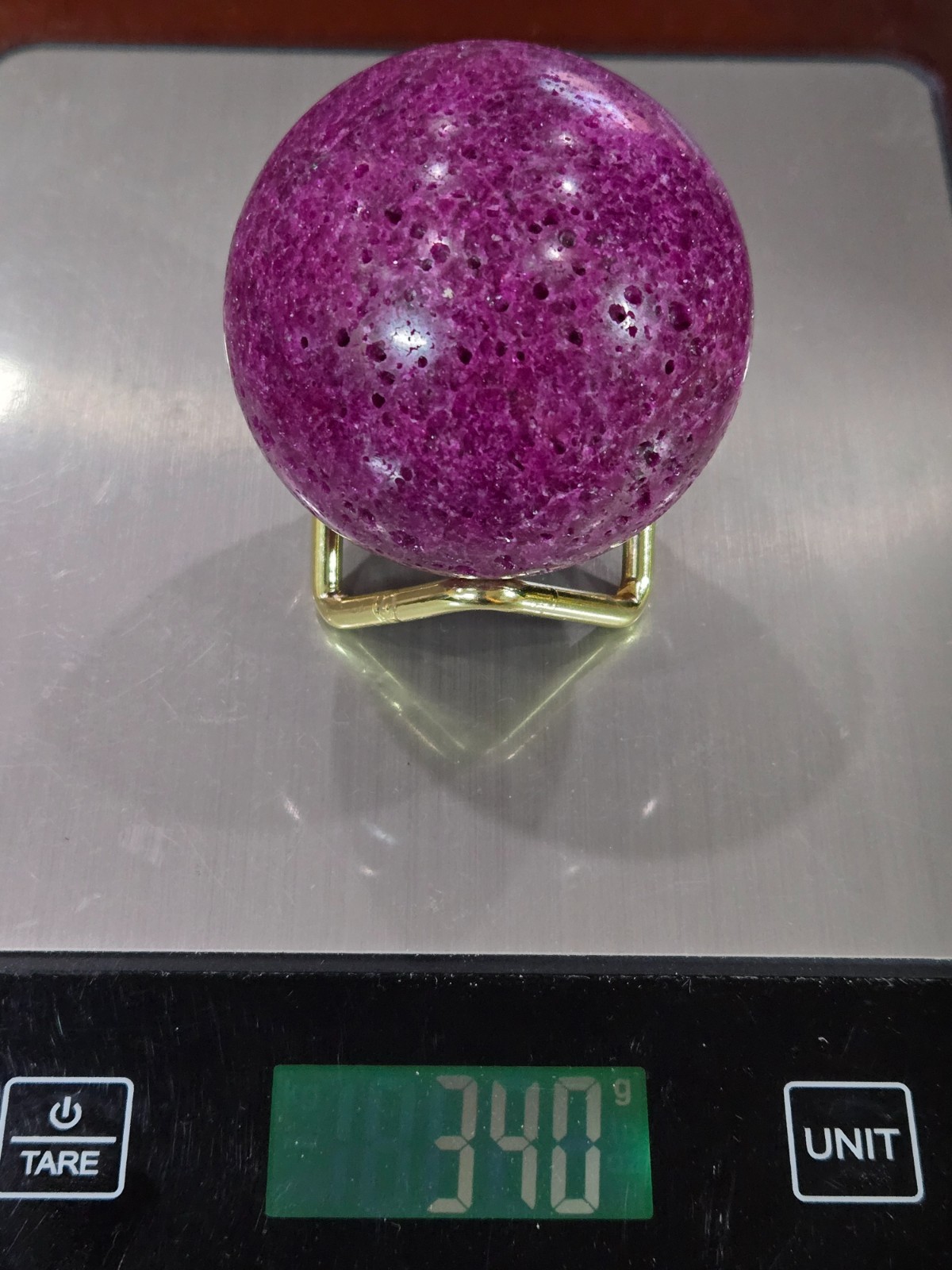320G Pink UV Ruby Corundum Sphere Crystal Ball Reiki Healing With Wood Stand
