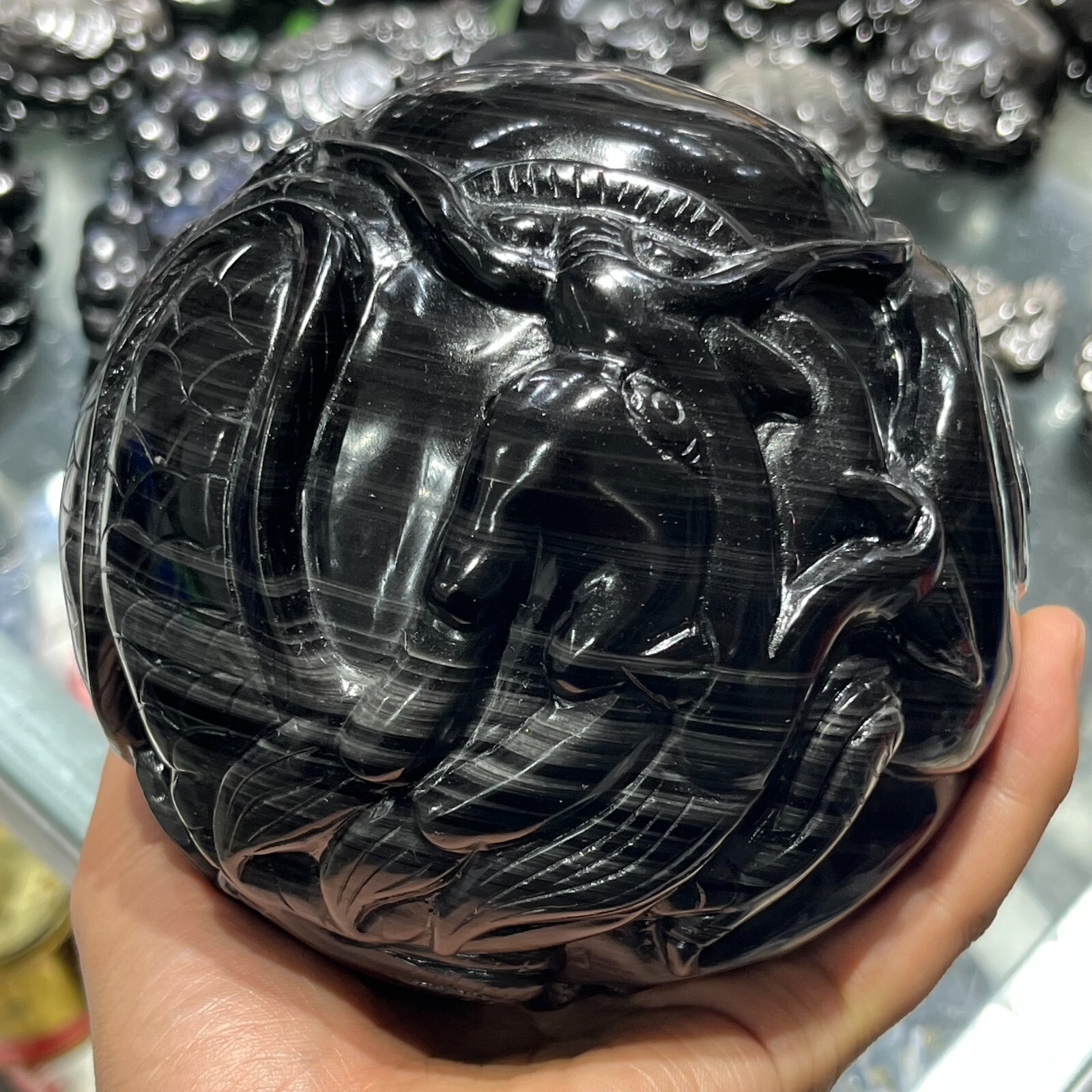 2220g Natural Silver Obsidian Crystal Sphere Healing(Dragon and Phoenix Pattern)