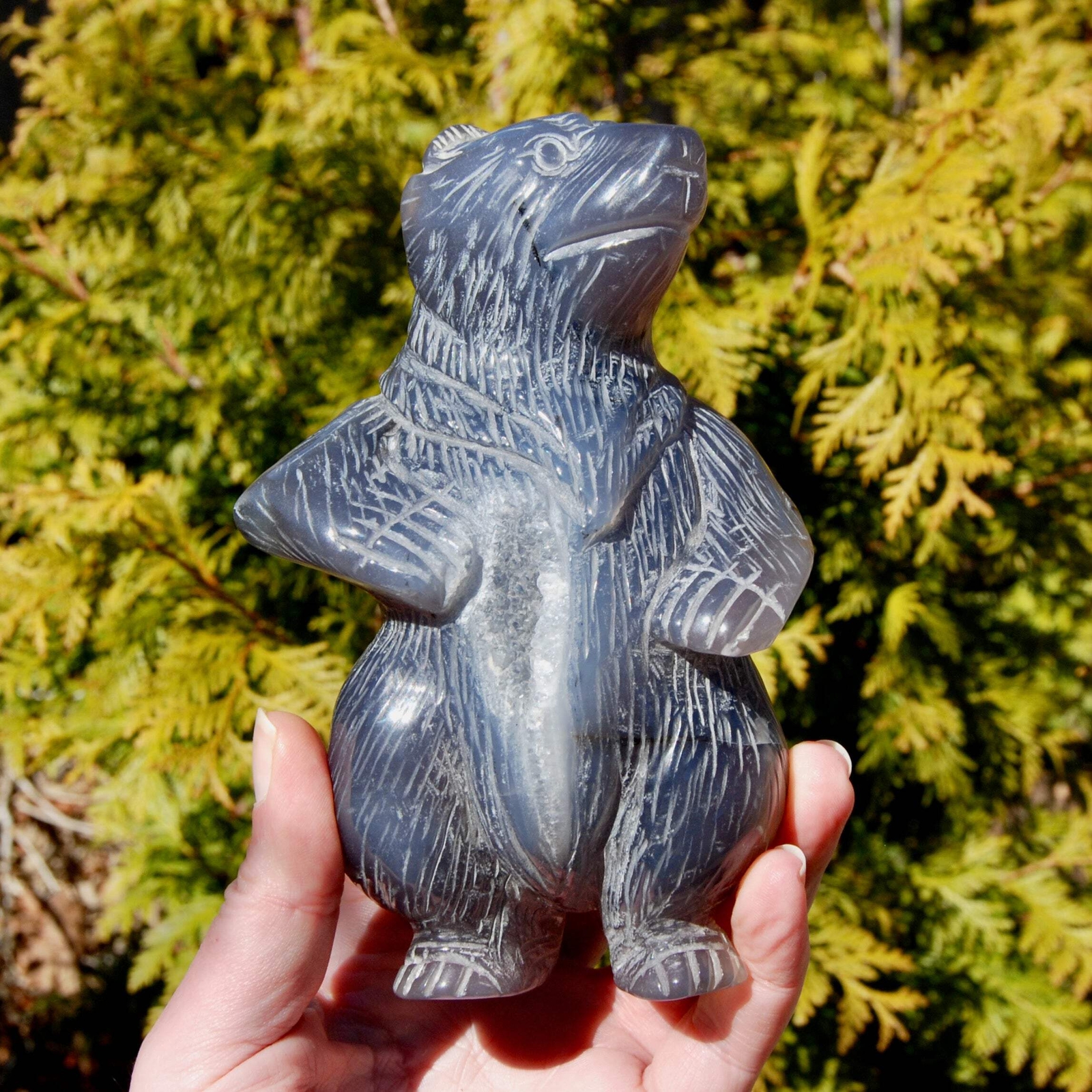 6in XL 1.9lb Agate Geode Carved Crystal Bear