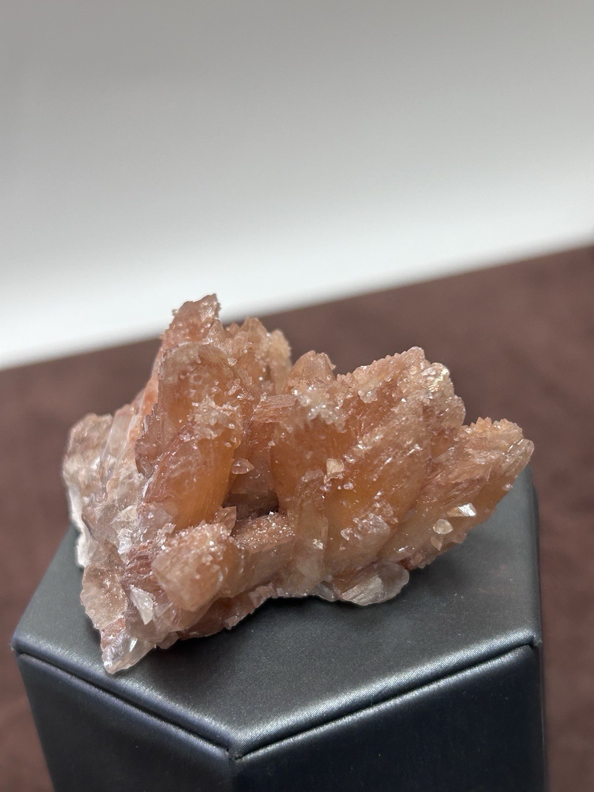 Peachy Salmon Orange Calcite on Calcite Santa Eulalia Mexico Joseph Simon