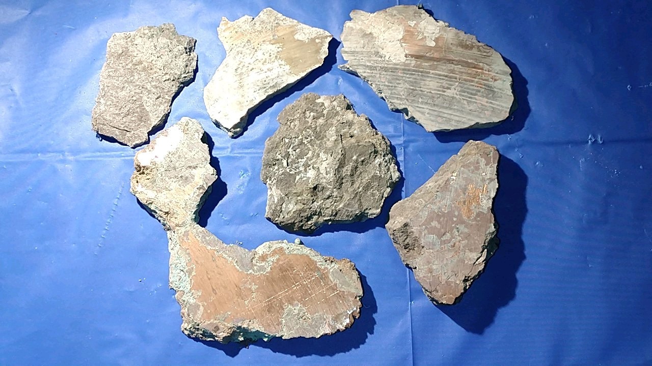 6 Small Slabs Rough Cut Native Copper Nugget Keweenaw Michigan 1.5 lb. in Matrix