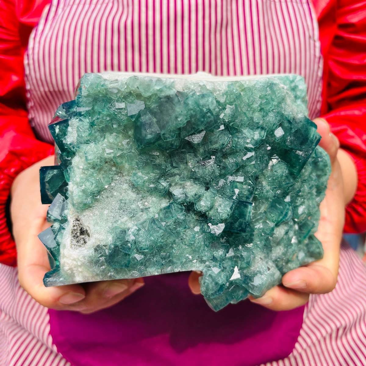 5.83LB Natural Green Fluorite Crystal Cluster Cubic Fluorite Specimen healing