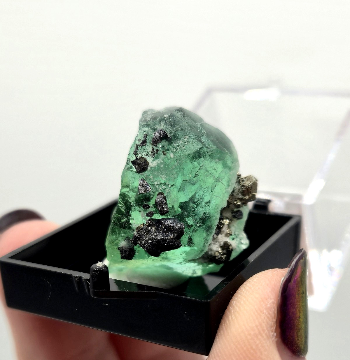 Juiced! Green Fluorite, Pyrite, Galena Thumbnail Specimen – Peru (laseal)