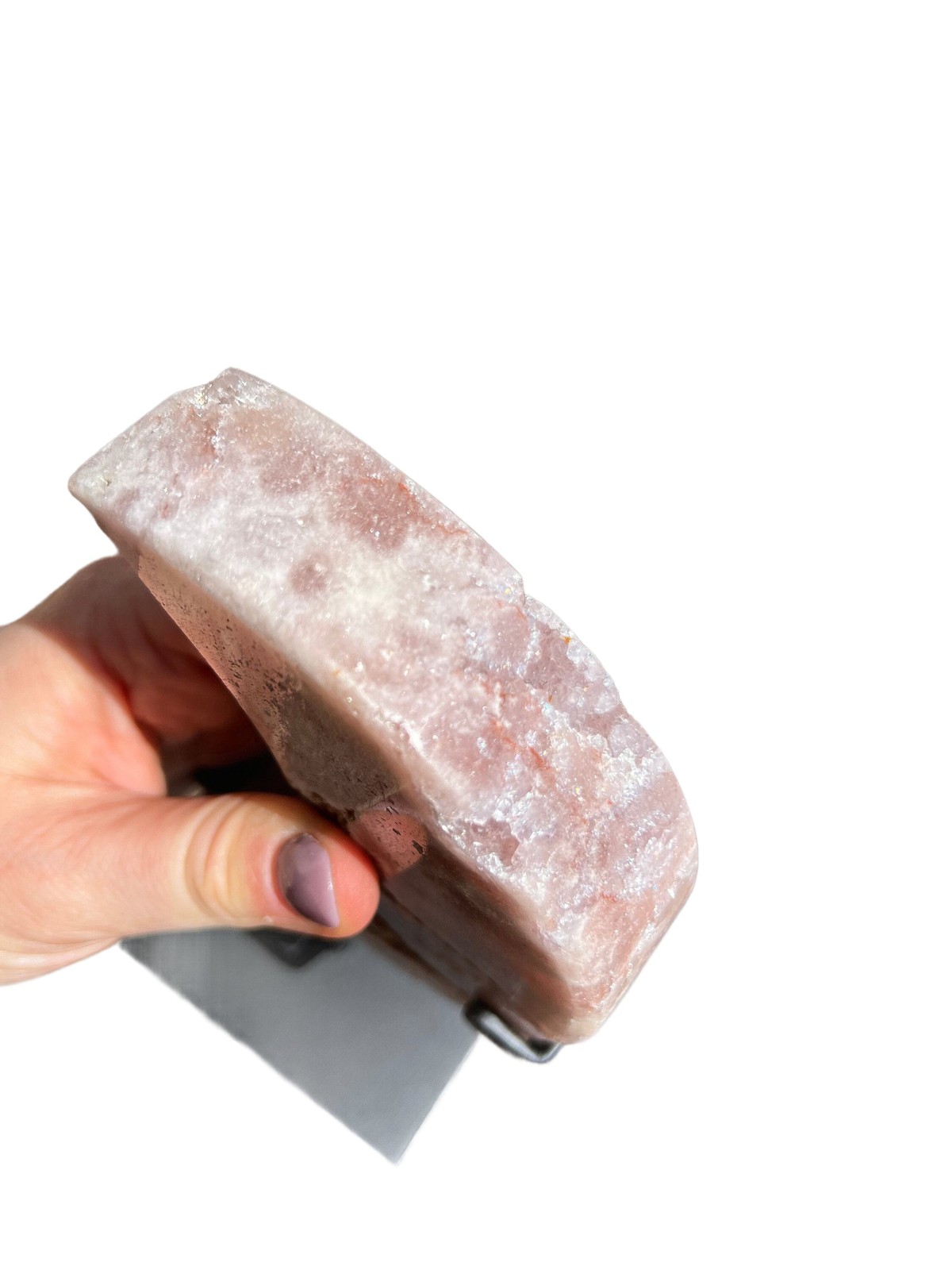 Pink Amethyst Moon on Metal Stand – No.3, Natural Pink Amethyst from Brazil