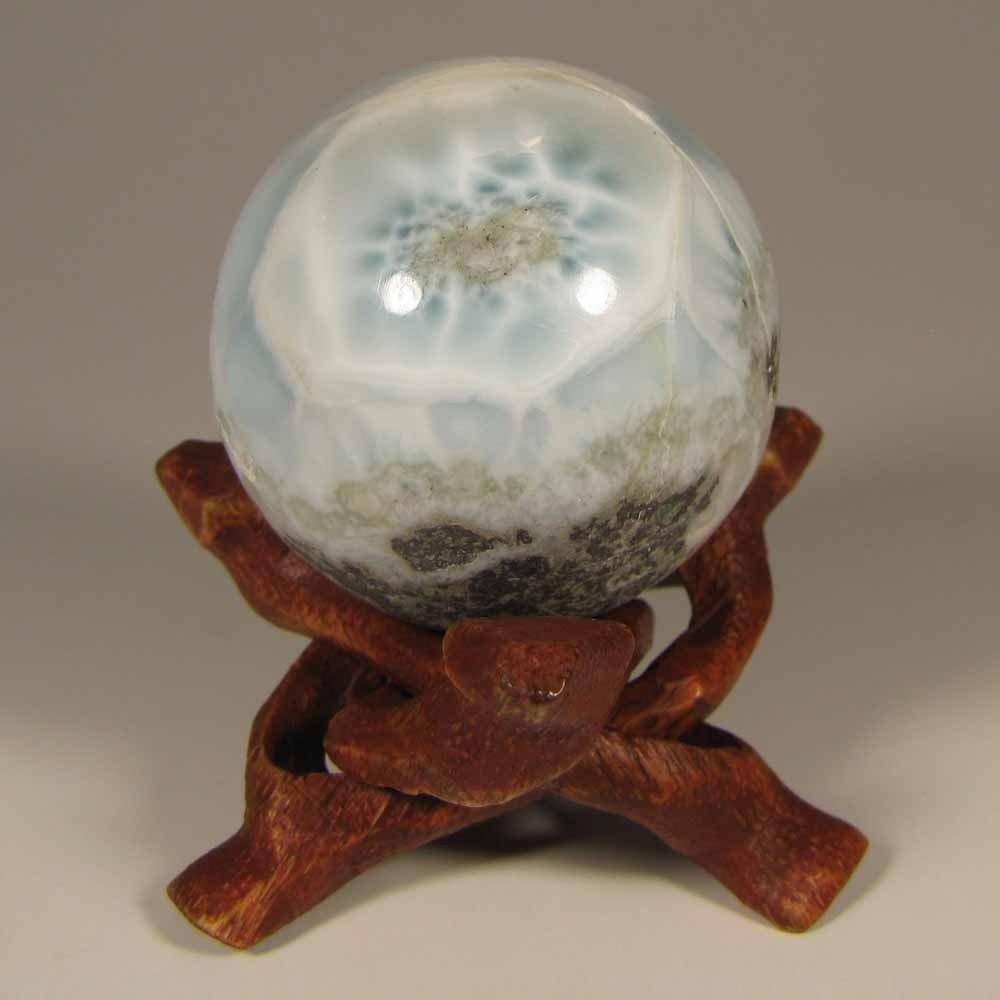 38mm Blue LARIMAR Polished Gemstone Sphere Ball w/ Stand – Dominican Republic