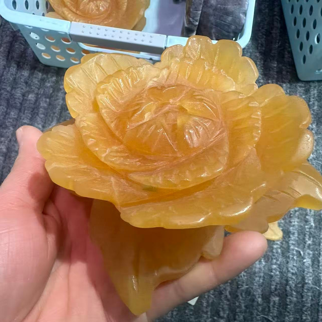 1pc Natural Yellow Calcite Quartz Carved Crystal Flower Skull Reiki Decor Gift