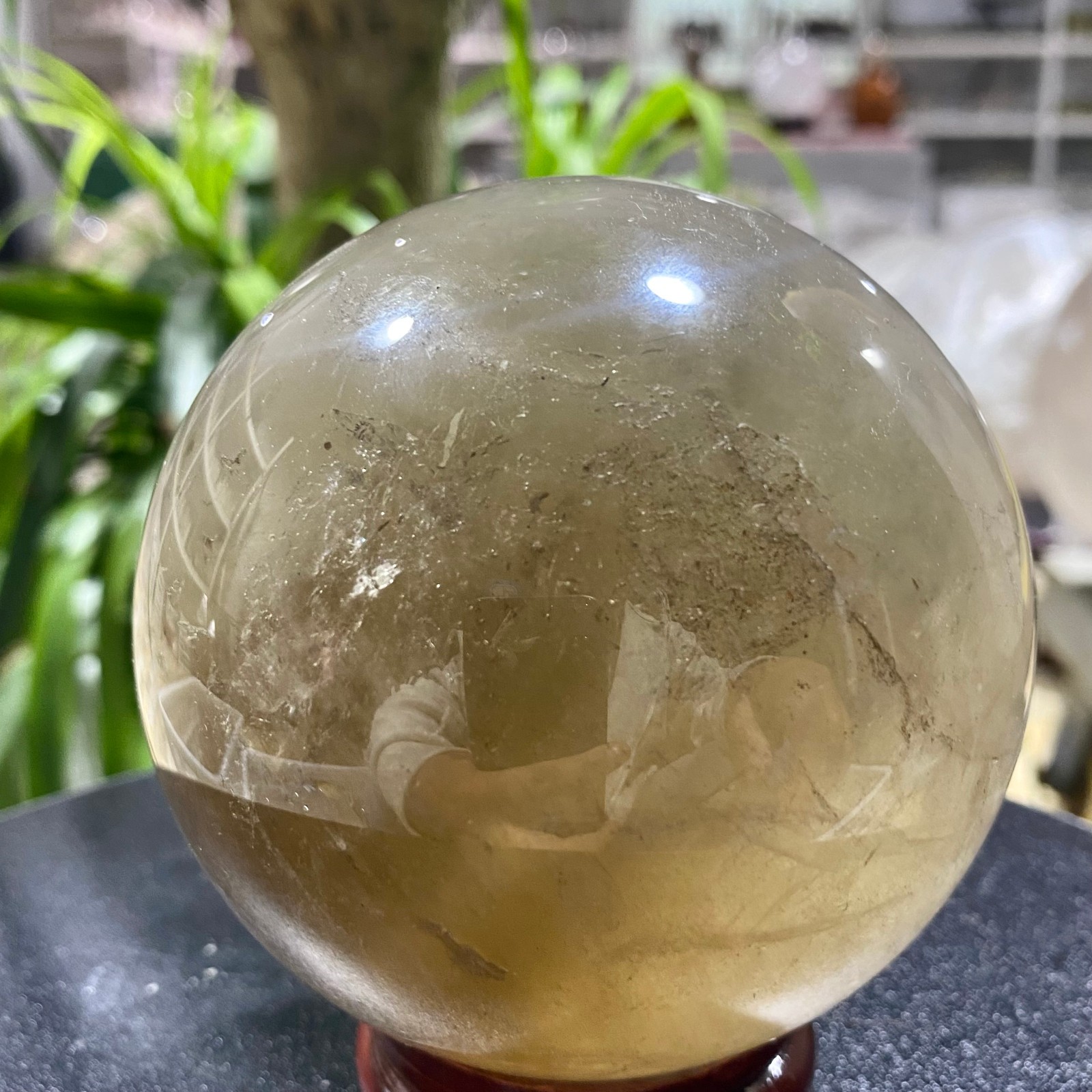 2.42LB Natural tea crystal Quartz ball raw stone polished sphere Energy Healing