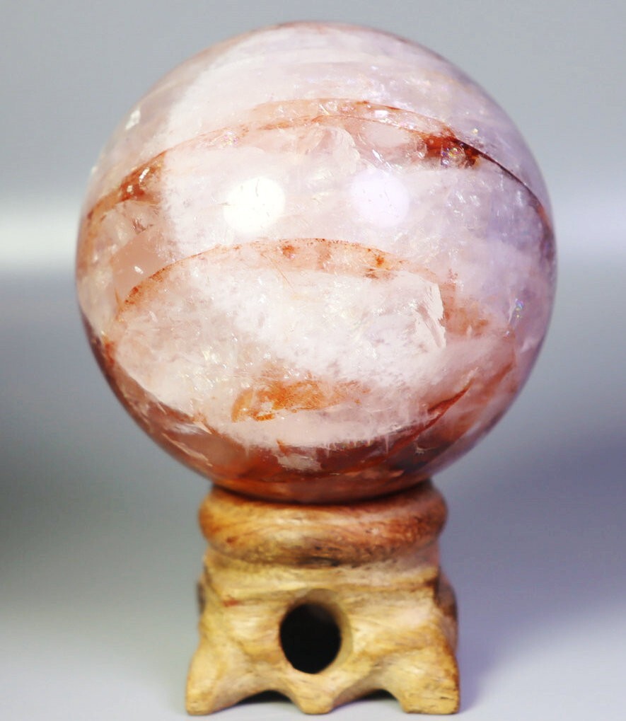 248g Natural Red FIRE Hematoid QUARTZ Crystal Sphere Ball Stone Healing/Stand