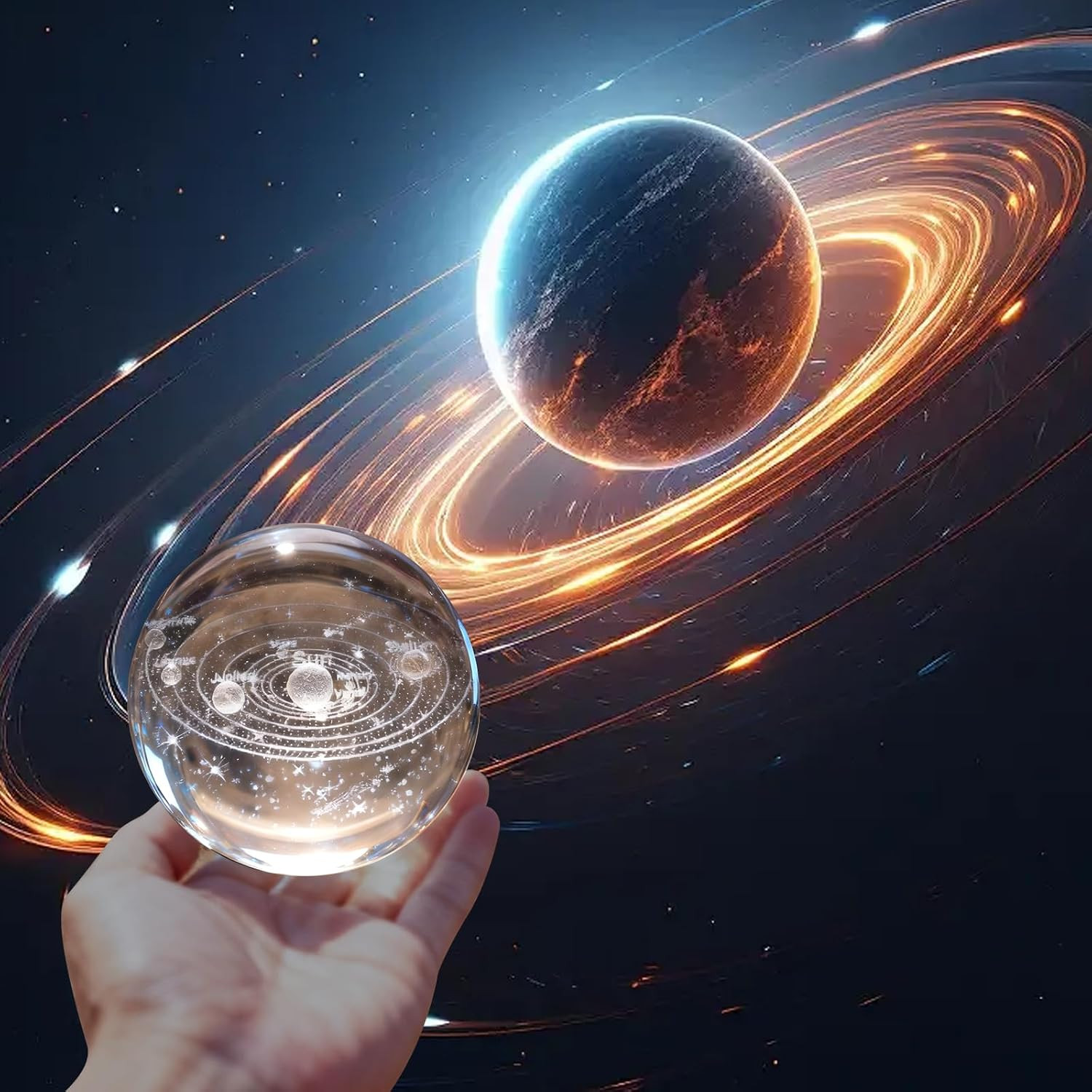 3D Solar System Crystal Ball with Stand 60Mm Laser Engraved Glass Sphere Planet