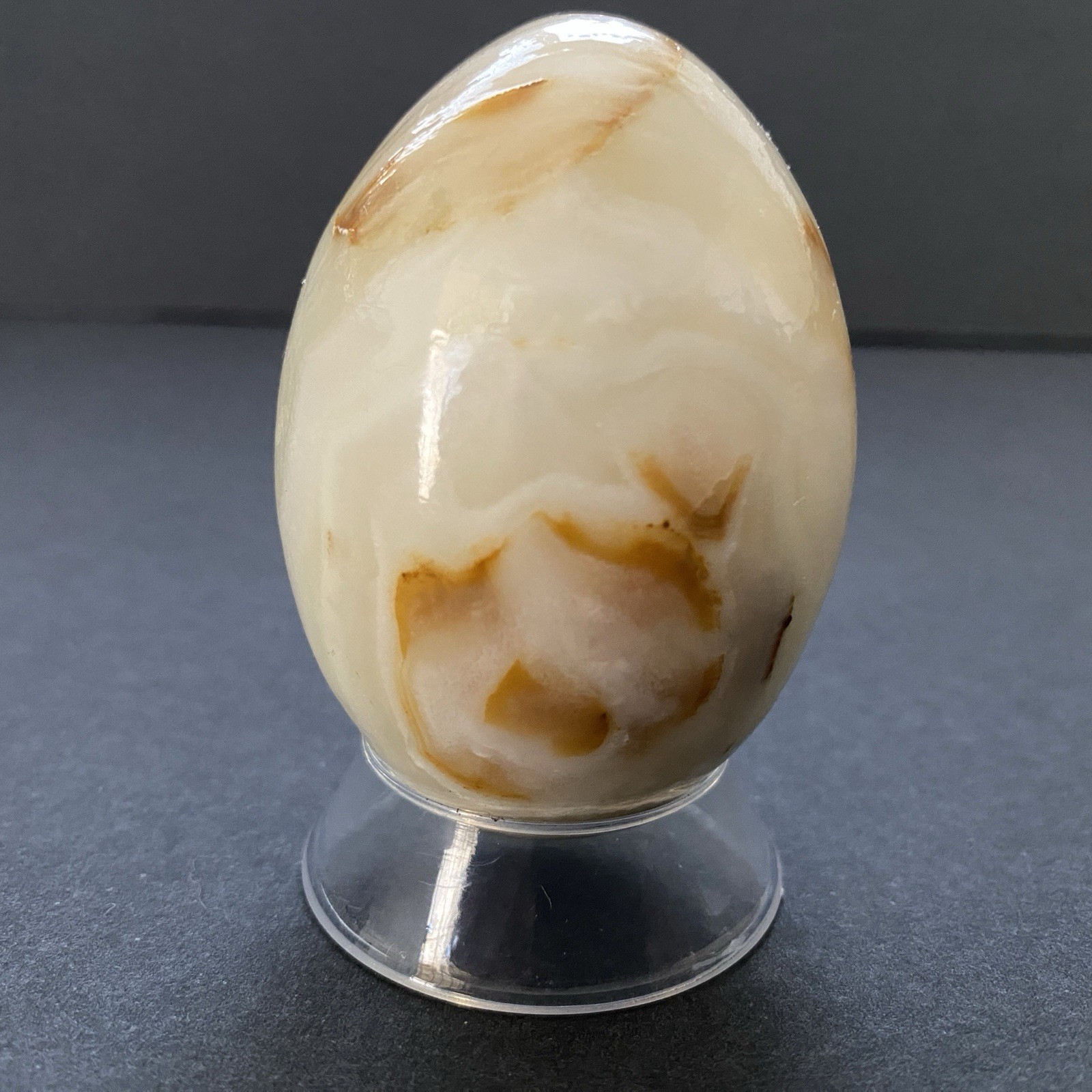 Natural Onyx Stone Egg With Stand Hand Polished Banded Agate Calcite Crystal