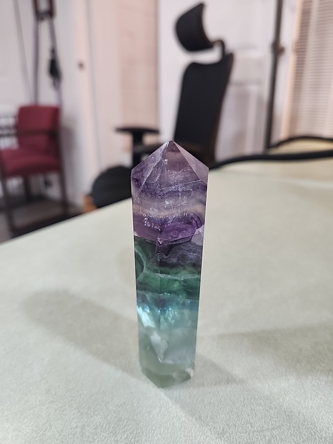8 oz 4.25 in. Natural rainbow fluorite quartz Crystal obelisk Point Healing Wand