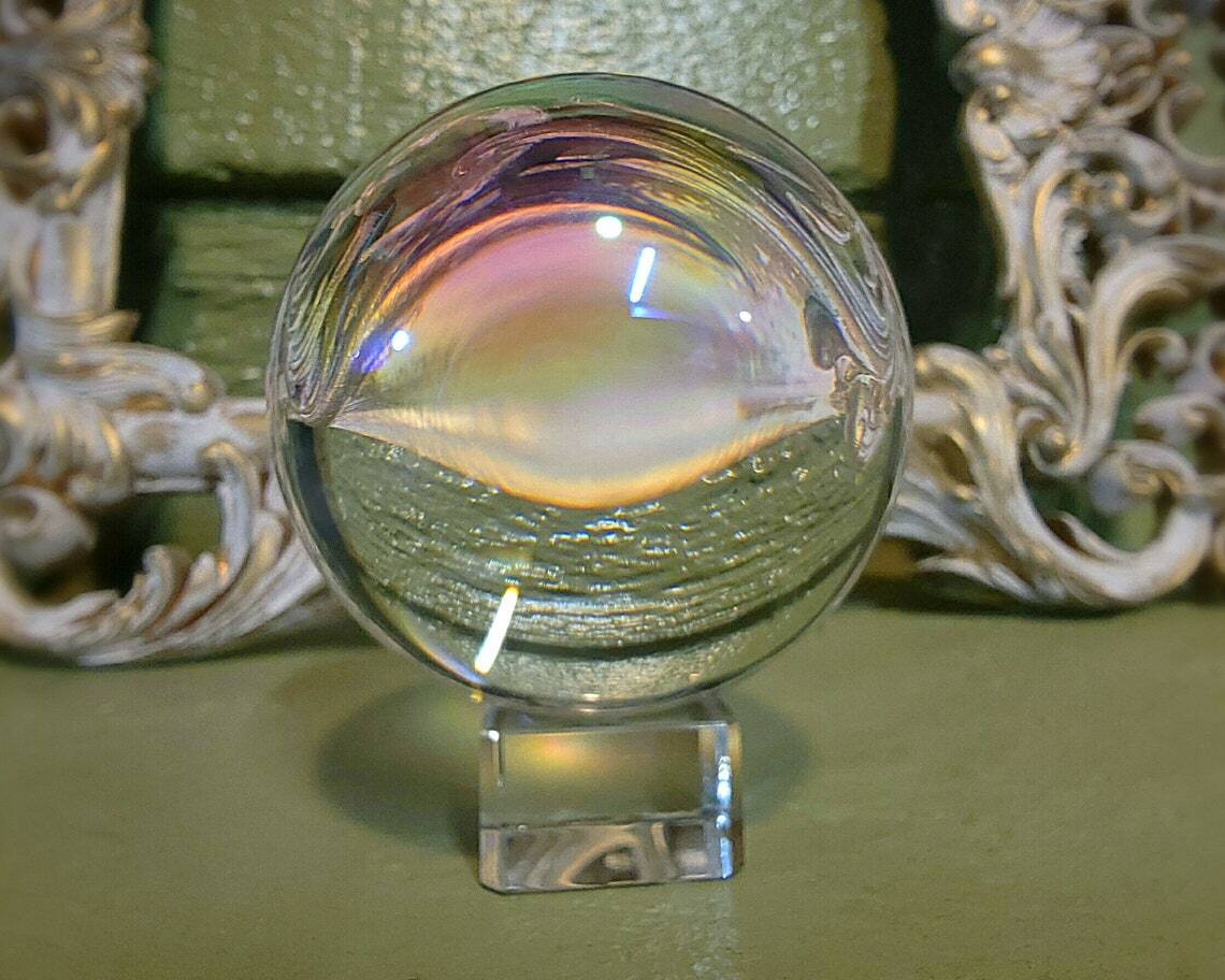 80mm Large Aurora Crystal Ball, Rainbow Glass Sphere, 3.15 inch