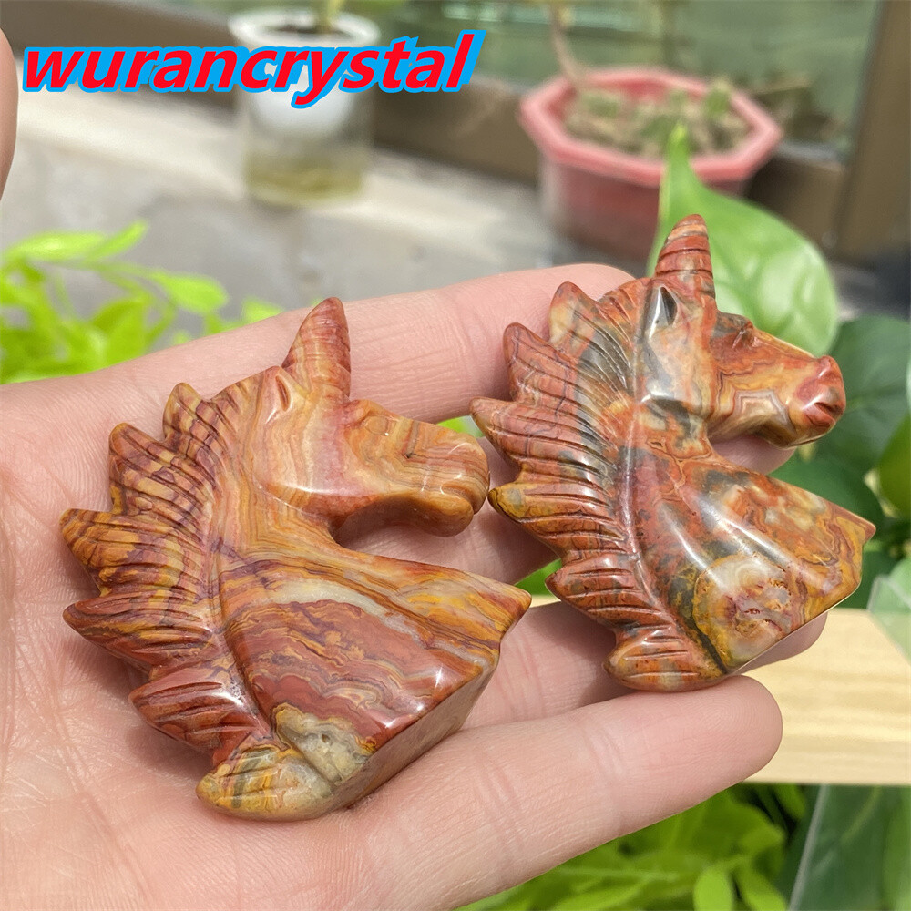 1pc Natural crazy agate unicorn skull quartz crystal carved reiki healing 2”