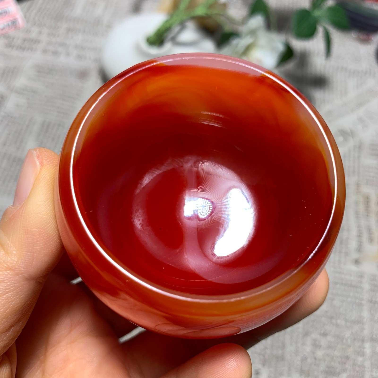 167g Red Agate Bowl Carving Carnelian Cup Glass Cup Reiki Manual Crystal Collect