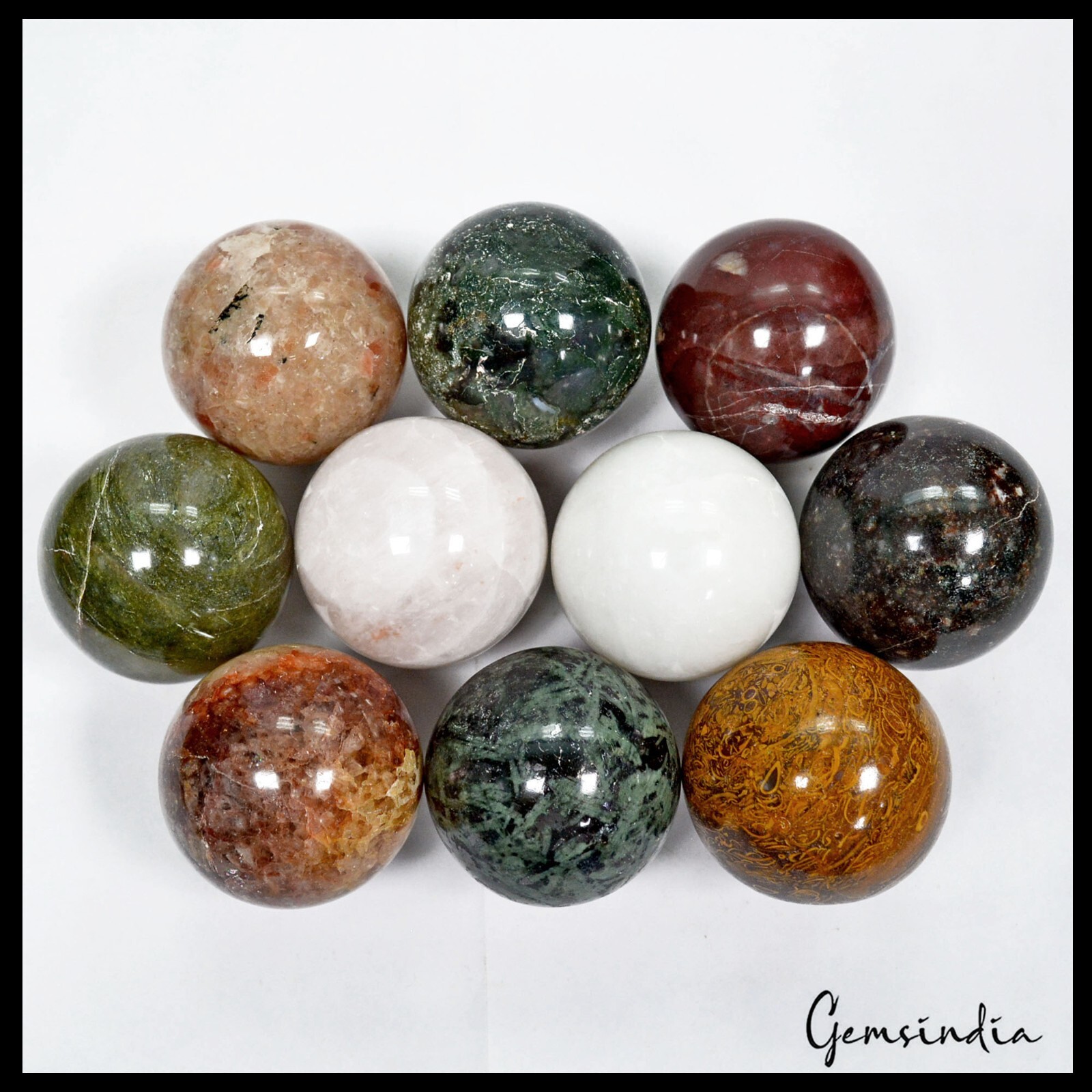 1.9kg Multi Gemstone Sphere Lot 49-52mm Natural Polished Crystal Ball Collection