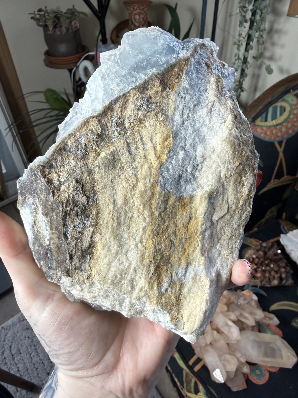 Sky Blue Cubic Fluorite on Smoky Quartz Crystal – 3.86lbs