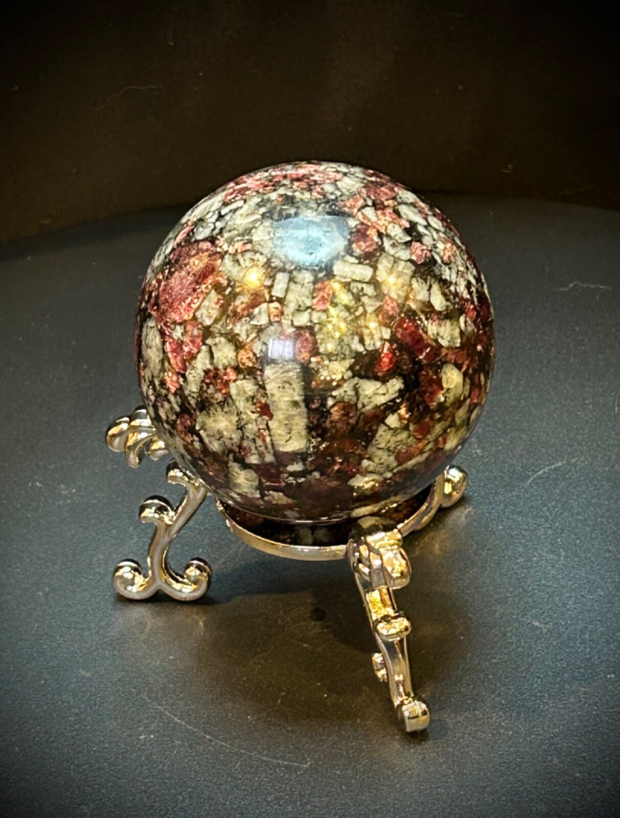 2.4″ Awesome UV Reactive Eudialite Sphere With Metal Stand 12oz