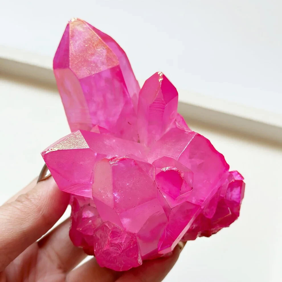 2025New Find Pink Aura Cluster Quartz Crystal Cluster Home Decor Vintage Gift