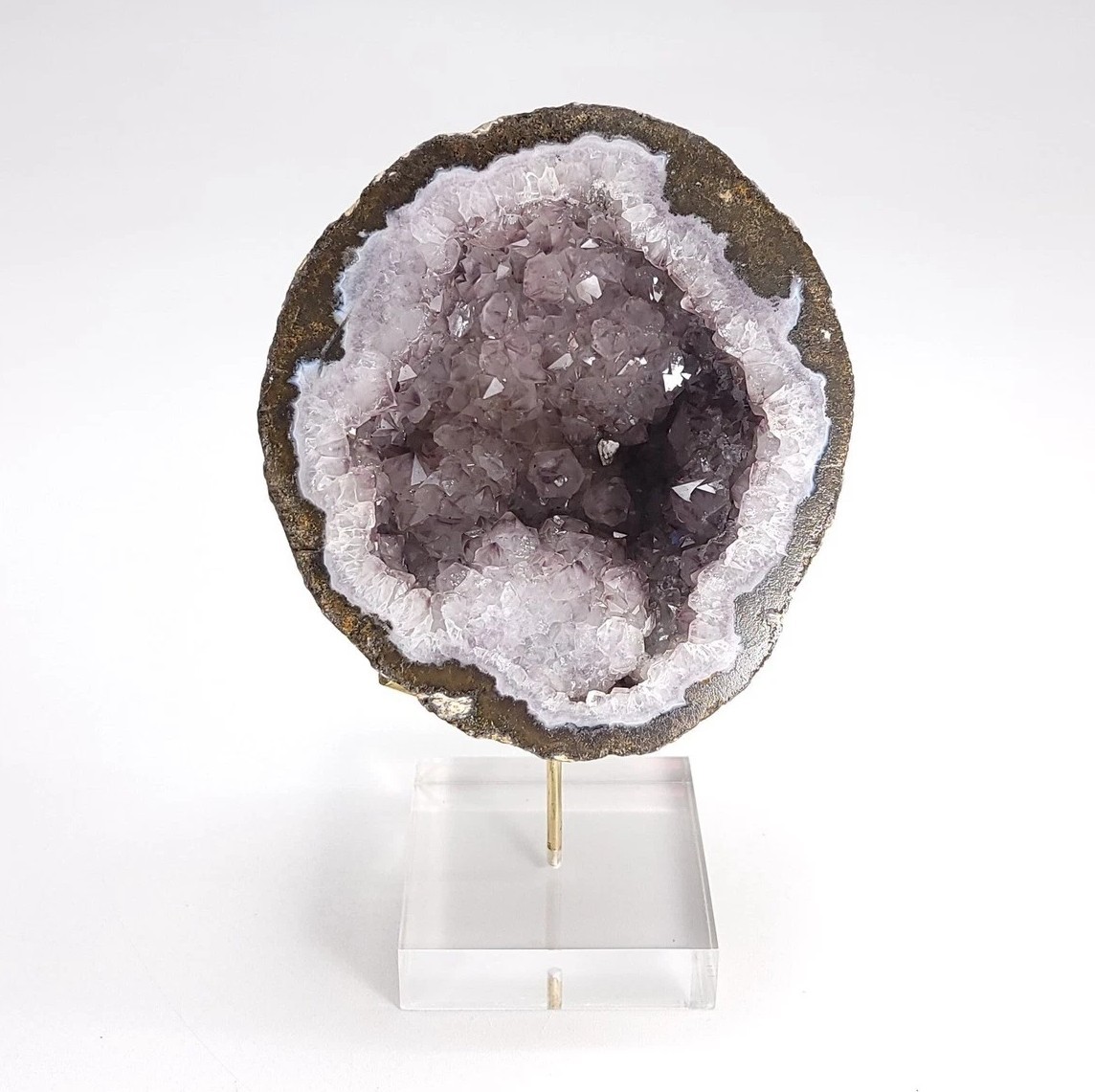 Large Coconut Geode Purple Amethyst Metal Stand Lucite Pedestal Base MCM Decor