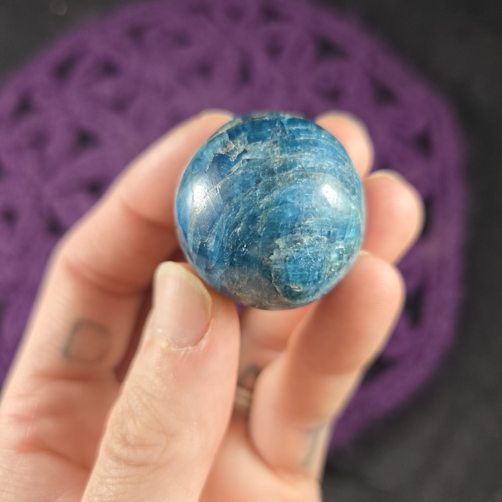 Blue Apatite Sphere 28mm Crystal Ball Stone Polished Marble