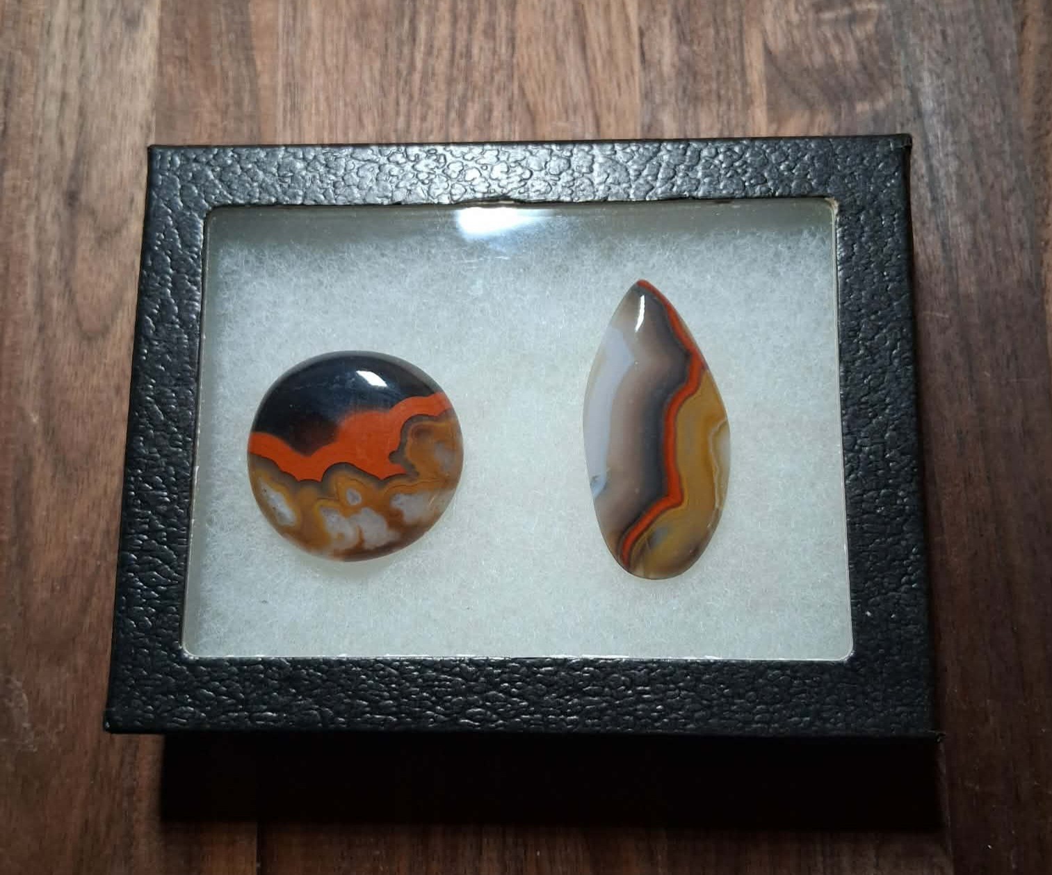 2 Rare Red Black Clear Banded Kentucky Agate Cabochon Ready to Set #C-8