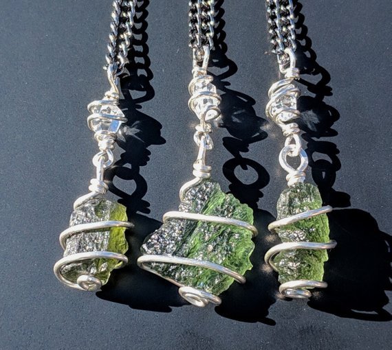 MOLDAVITE & HERKIMER DIAMOND Necklace. Tektite Crystal 925 Pendant Synergy 12