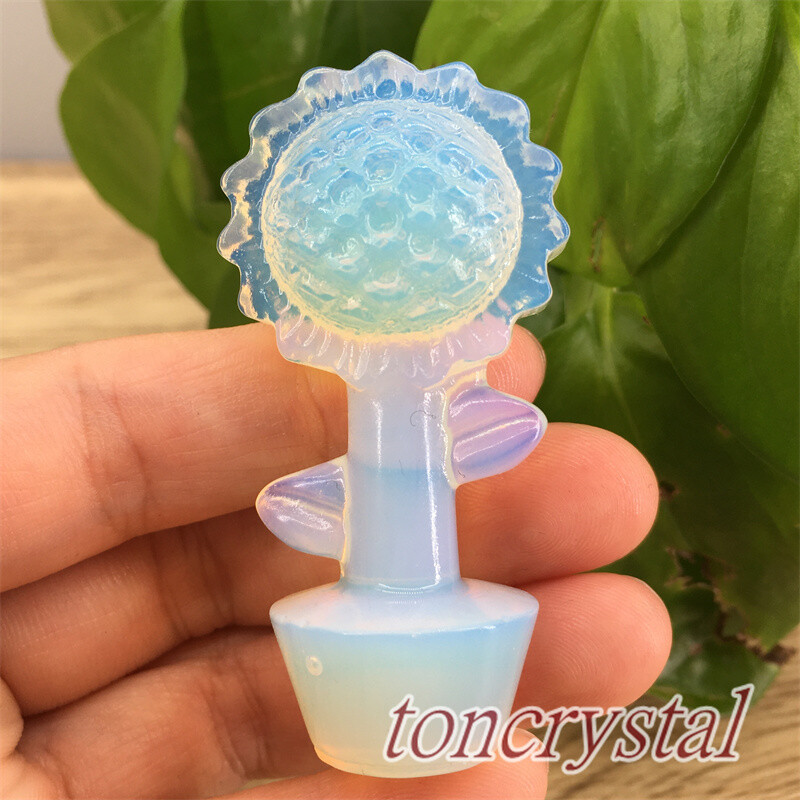 2″+ Opalite Sunflower Carved Quartz Crystal Flower Skull Reiki Healing 1pc