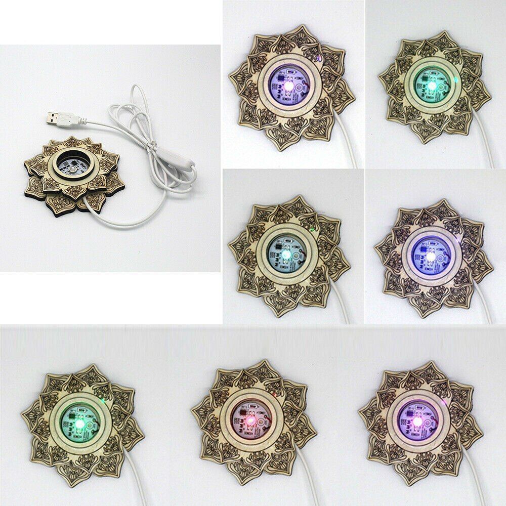 USB 3D Crystal Ball Holder Sphere Display Stand Rechargeable Desktop Wood Base