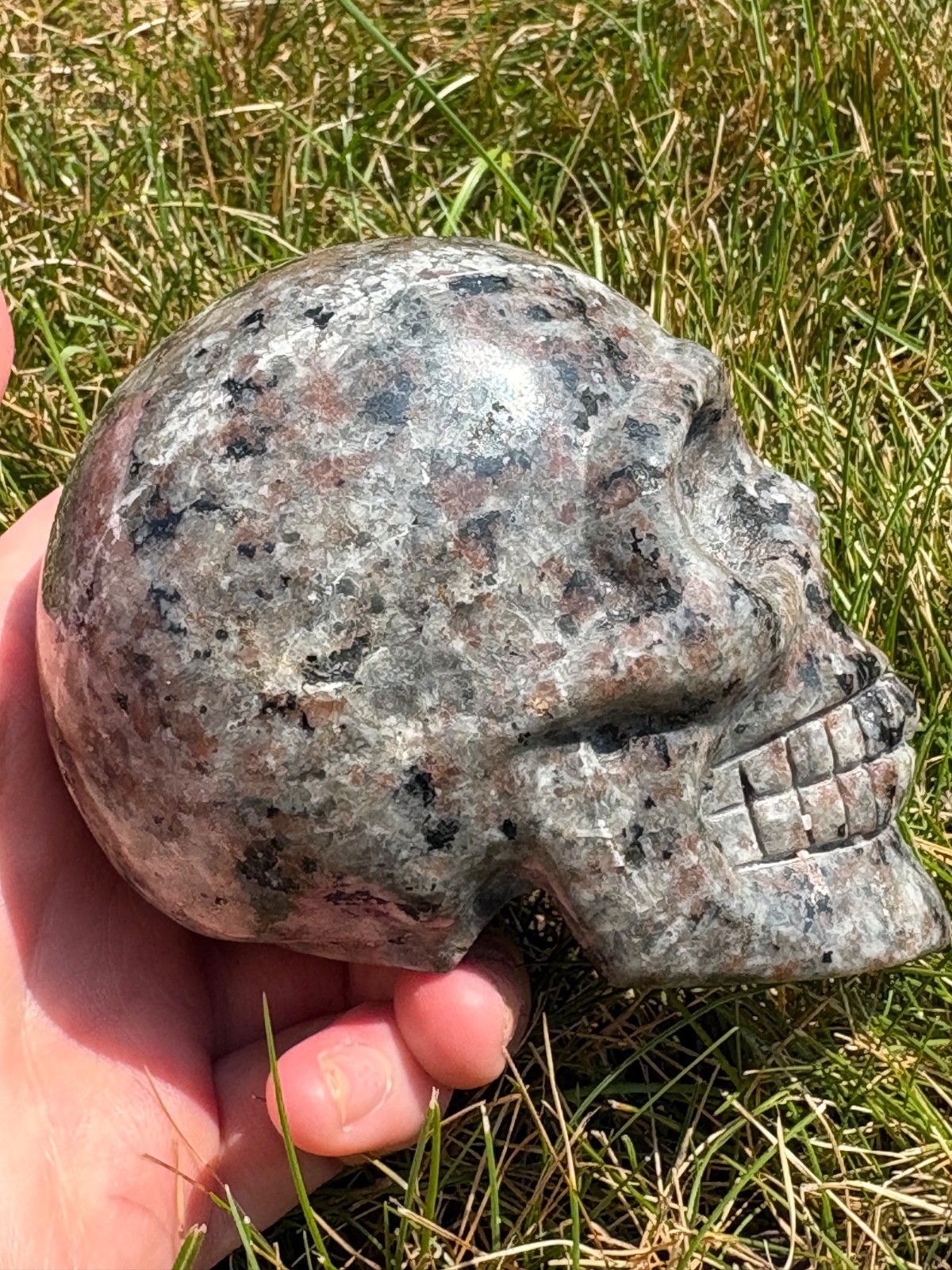 Natural Yooperlite Crystal Skull Carving UV Reactive Fluorescent Stone Decor