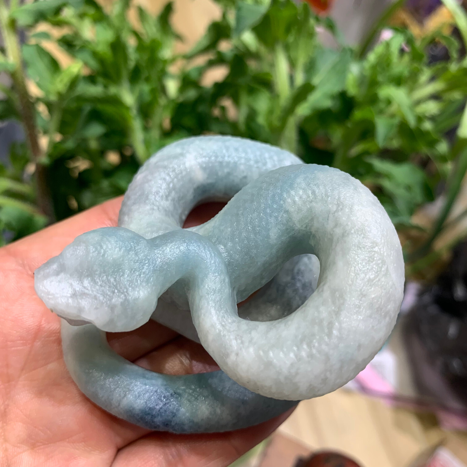 natural Blue sky and white clouds quartz crystal carved snake skull healing 1pc