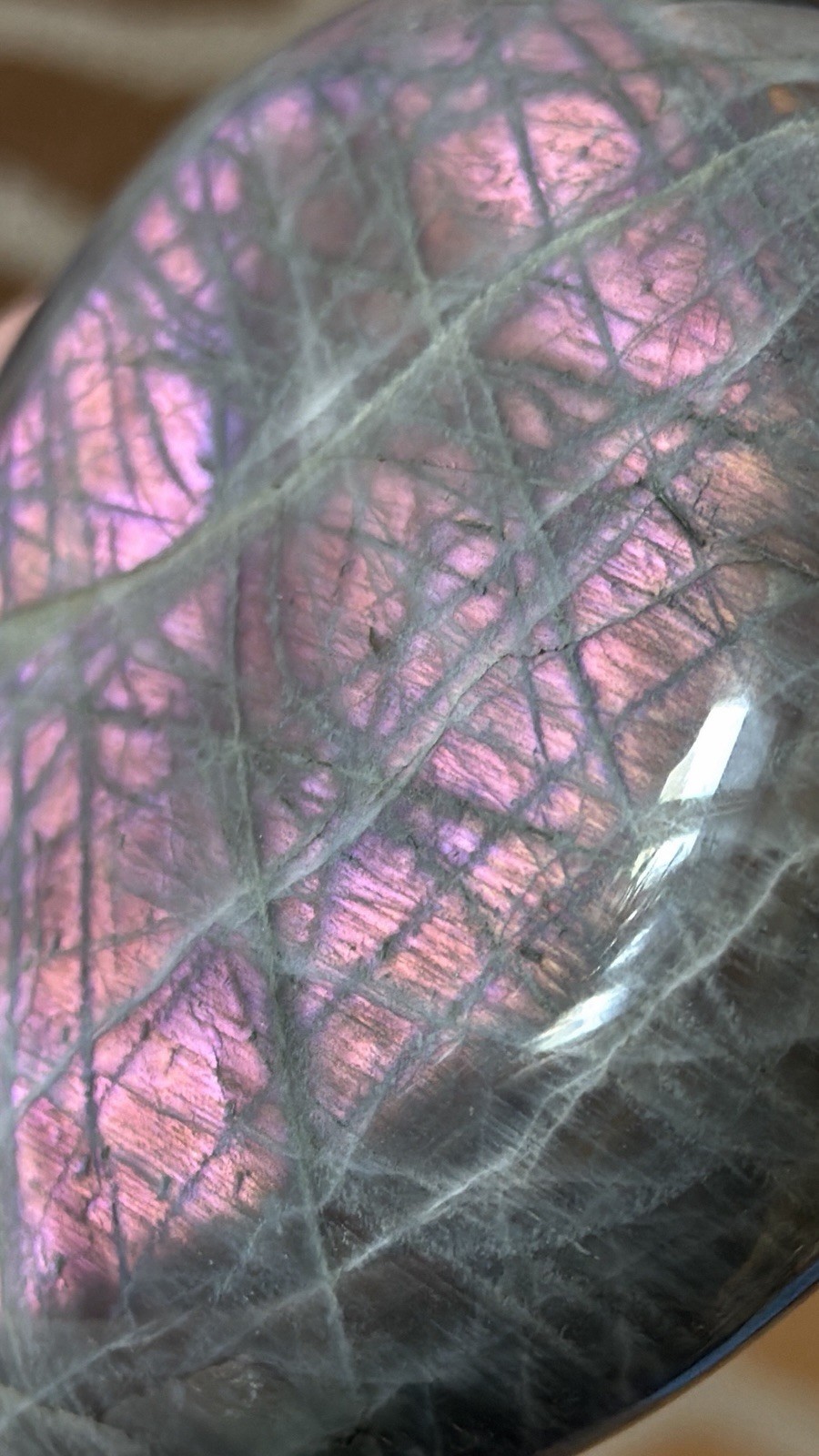5.15” Large Purple Pink Orange Flash Labradorite Crystal Heart 1100 Grams