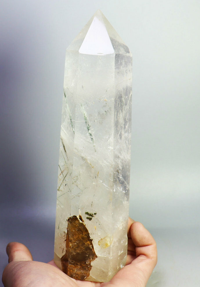 2.0lb Natural Clear Green Tourmaline Quartz Crystal Tower Wand Point Healing