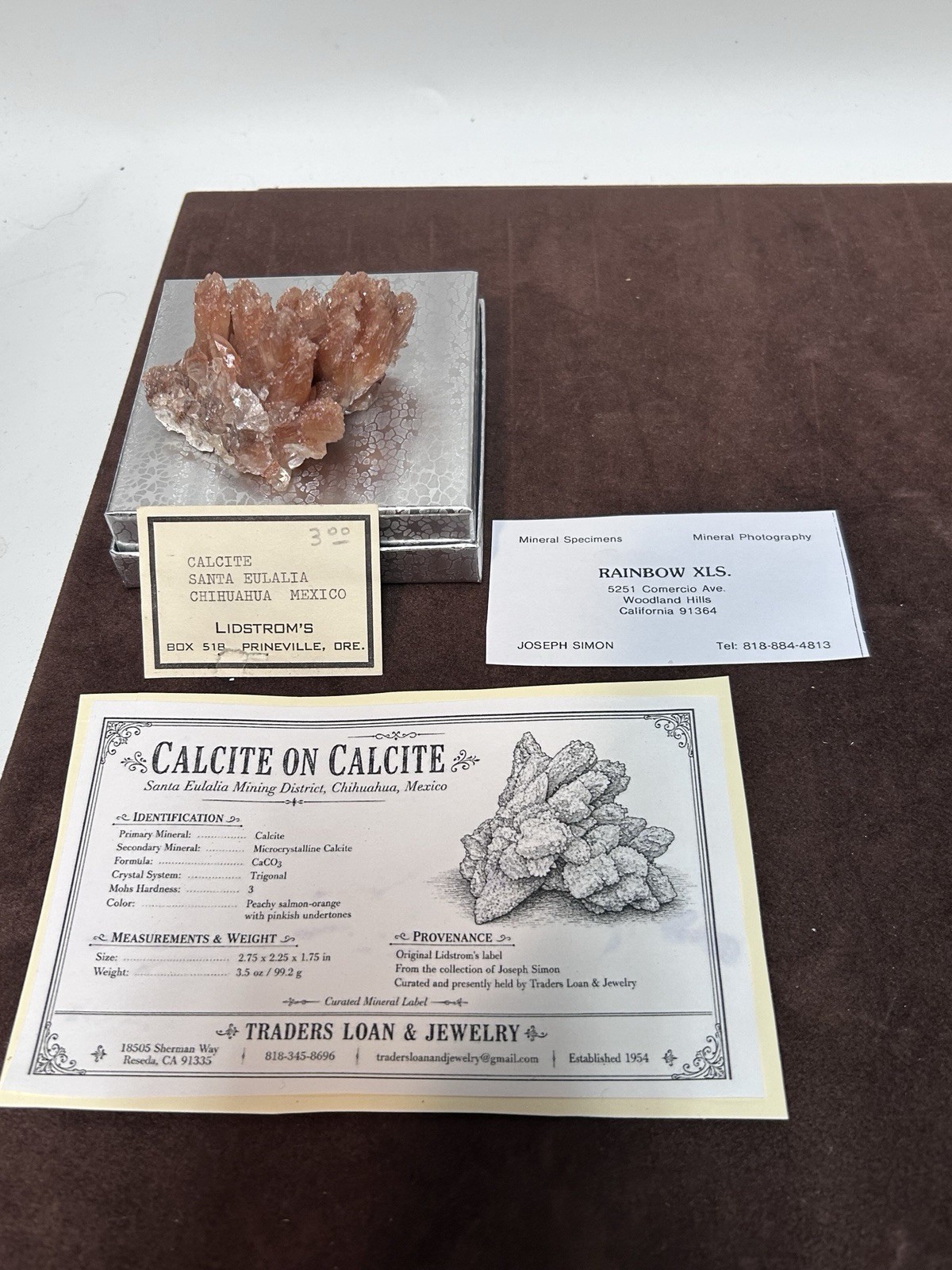 Peachy Salmon Orange Calcite on Calcite Santa Eulalia Mexico Joseph Simon