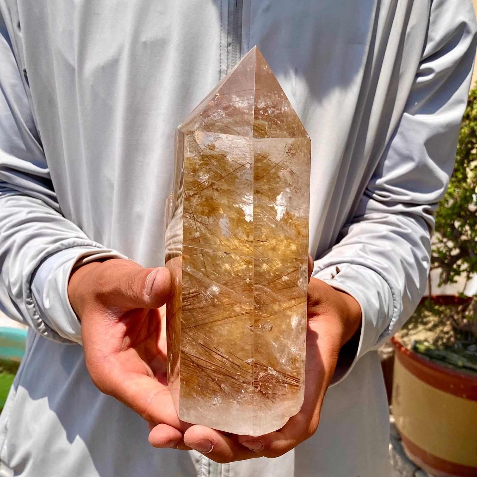 Natural Copper Rutilated Quartz Obelisk Tower Crystal Point Reiki Healing Home