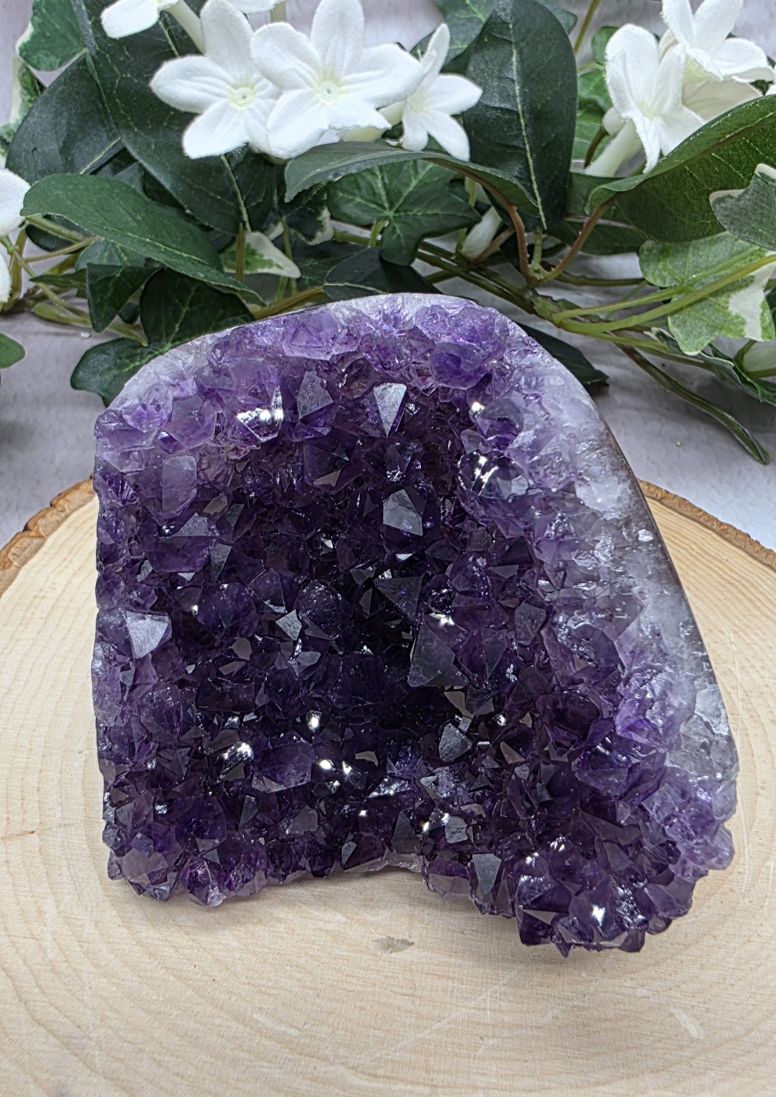 Natural Uruguay Amethyst Geode Purple Crystal with Agate Banding Free Standing