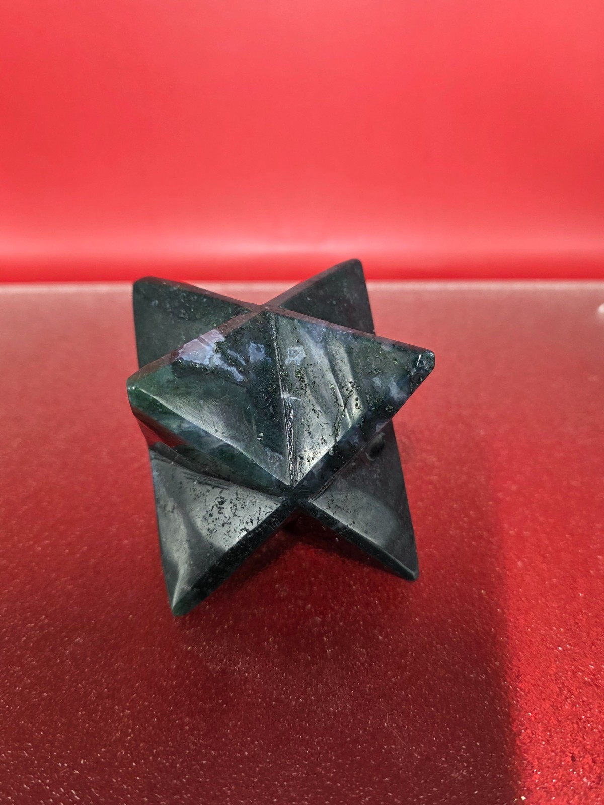 424g Moss Agate 8 Point Merkaba Star Carving Crystal Sacred Geometry Healing