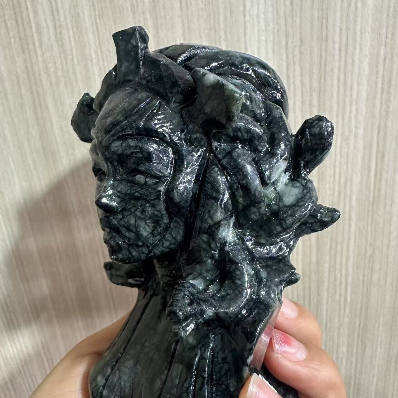 1.98LB natural hsiuyen jade engraving skull crystal healing energy gift