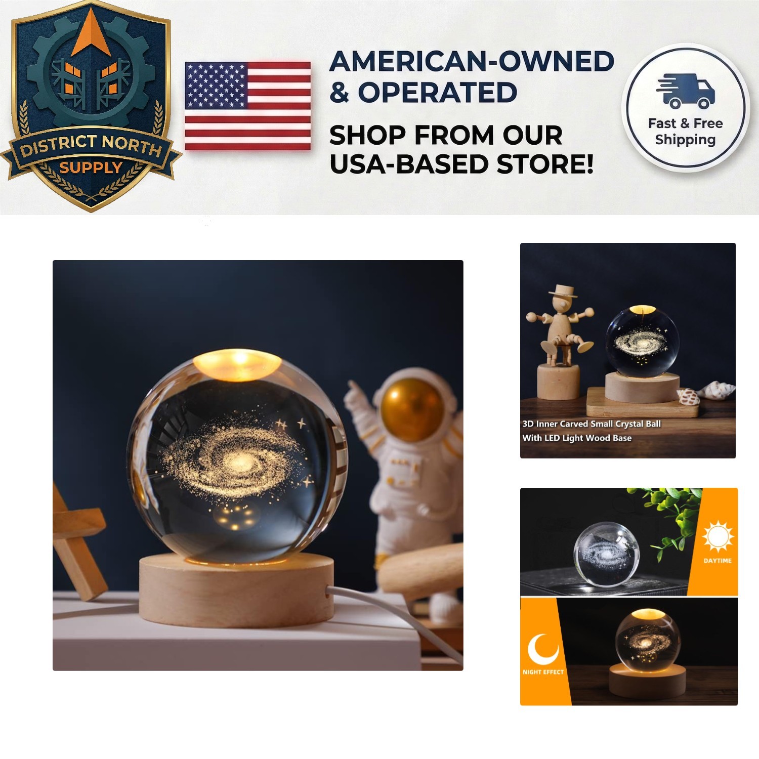 Elegant 3D Crystal Universe Globe with Wood Base – Ambient Lighting Decor