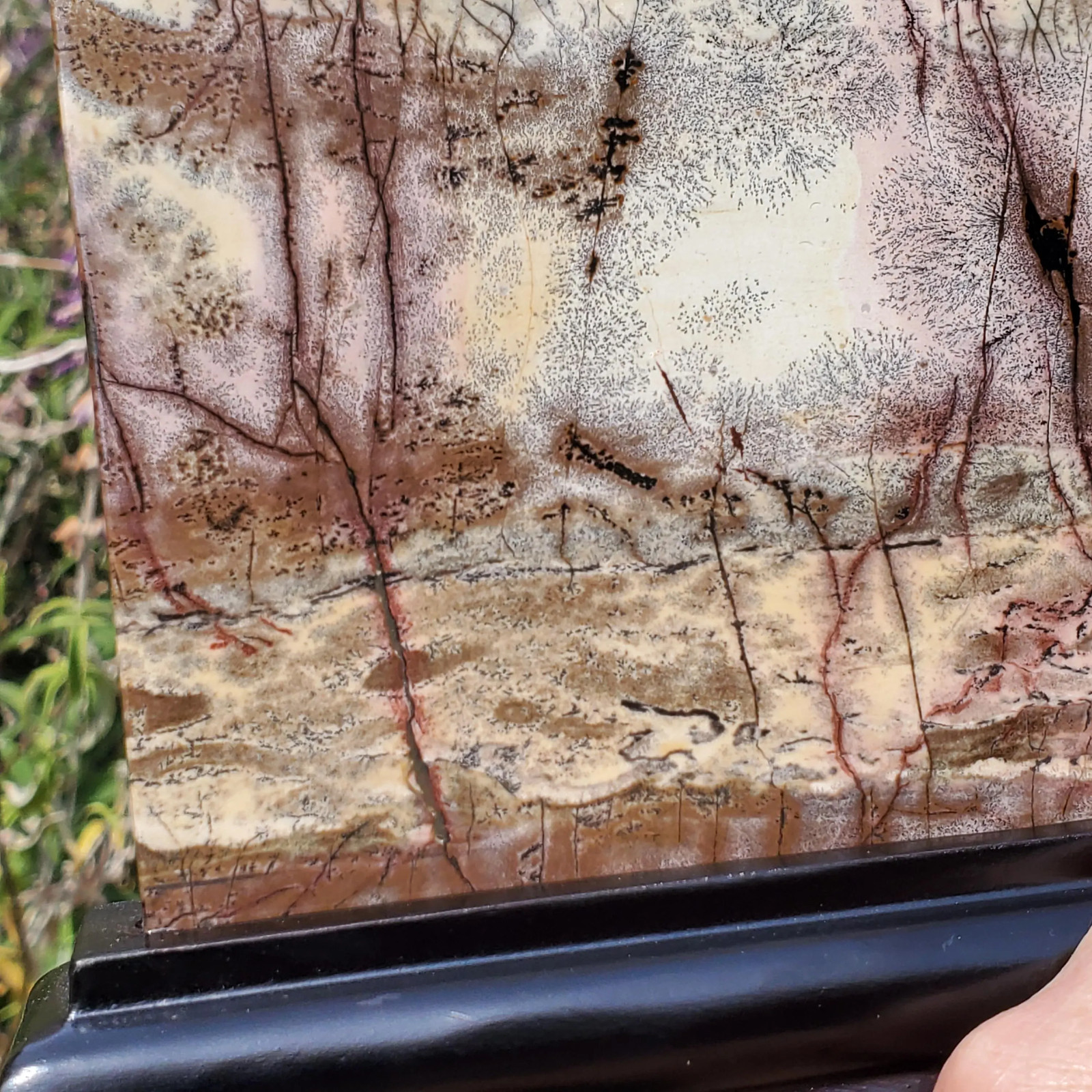 Picture Jasper Dendrite Pastel Display Crystal Tile With Stand 910 grams