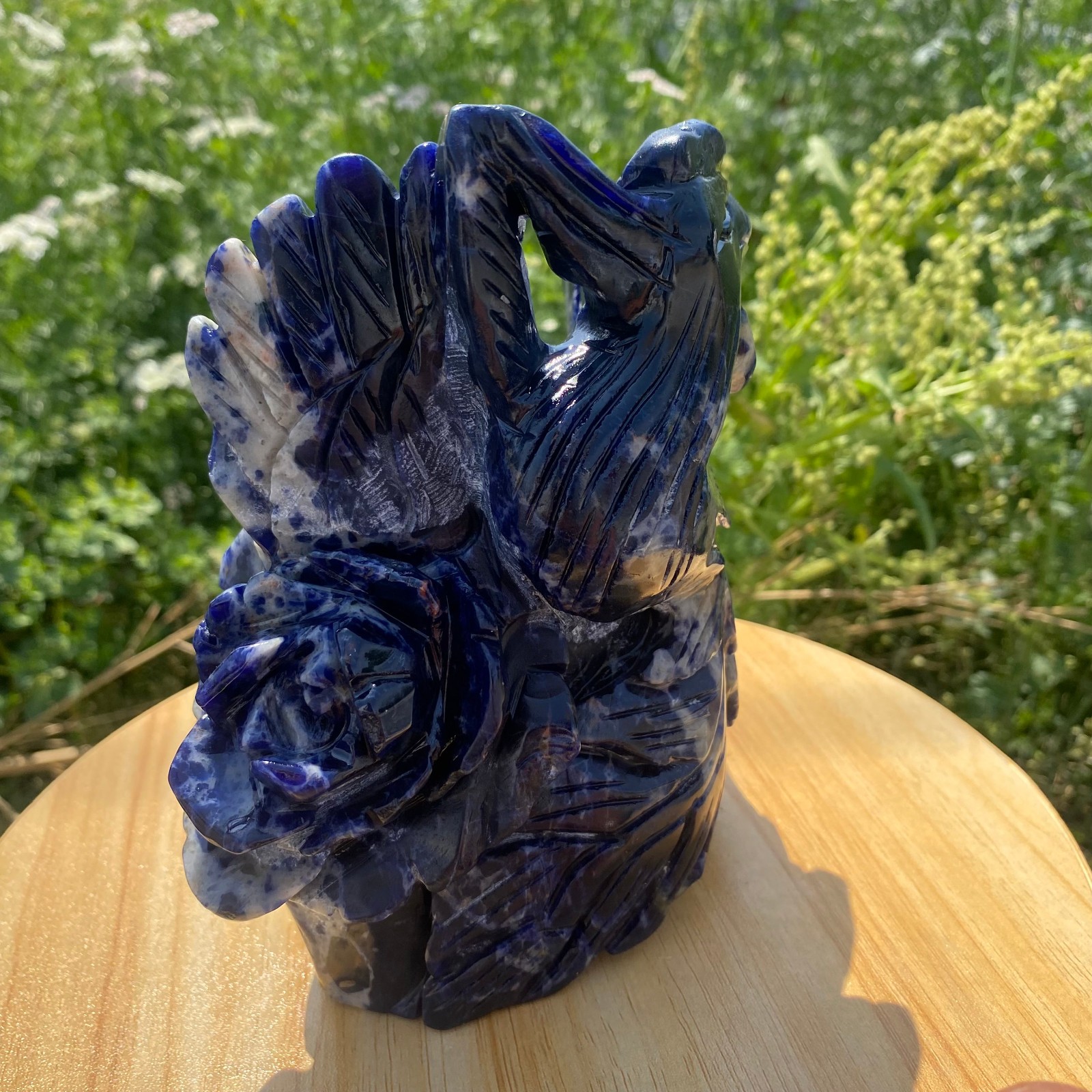 4.62LB Natural Blue Vein Stone Phoenix Carving, Home Decoration
