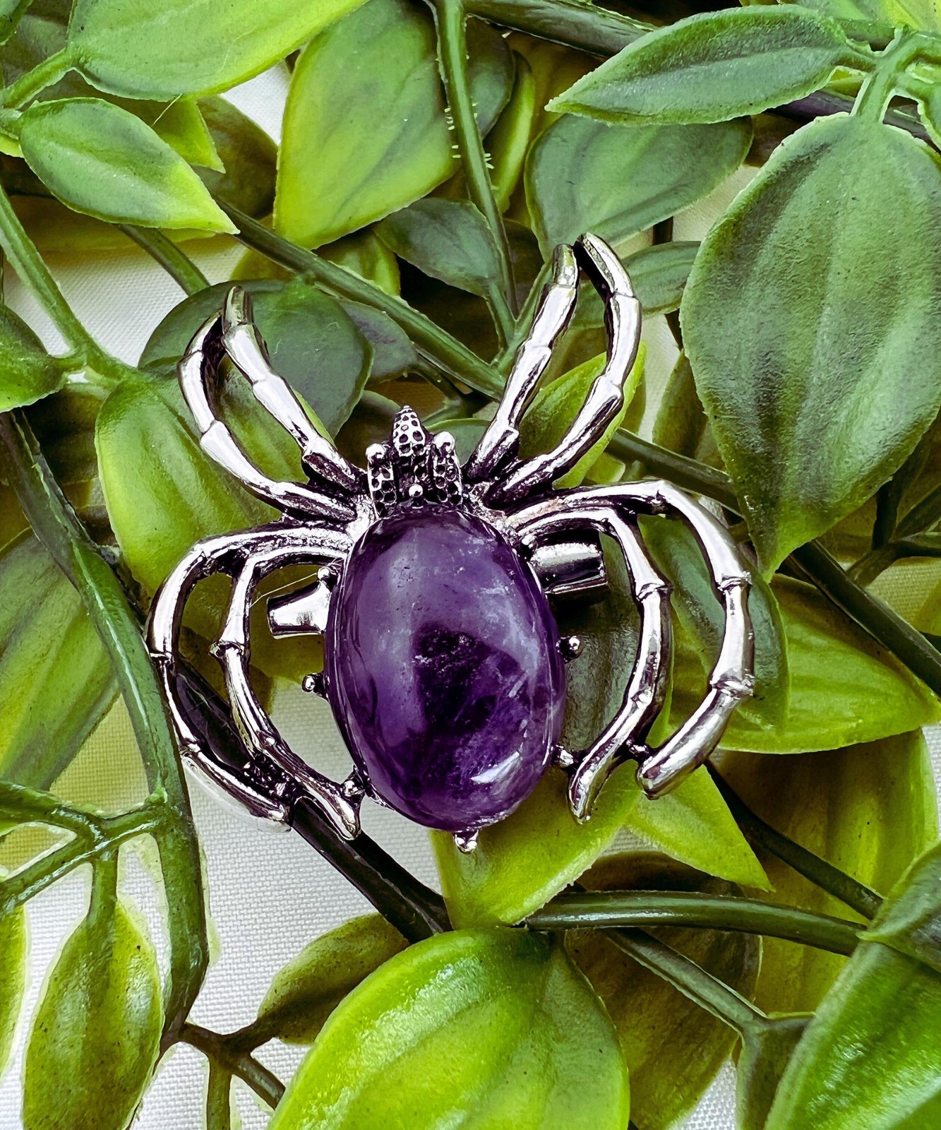 Amethyst spider brooch – 1.45″ amethyst spider crystal brooch – amethyst insect