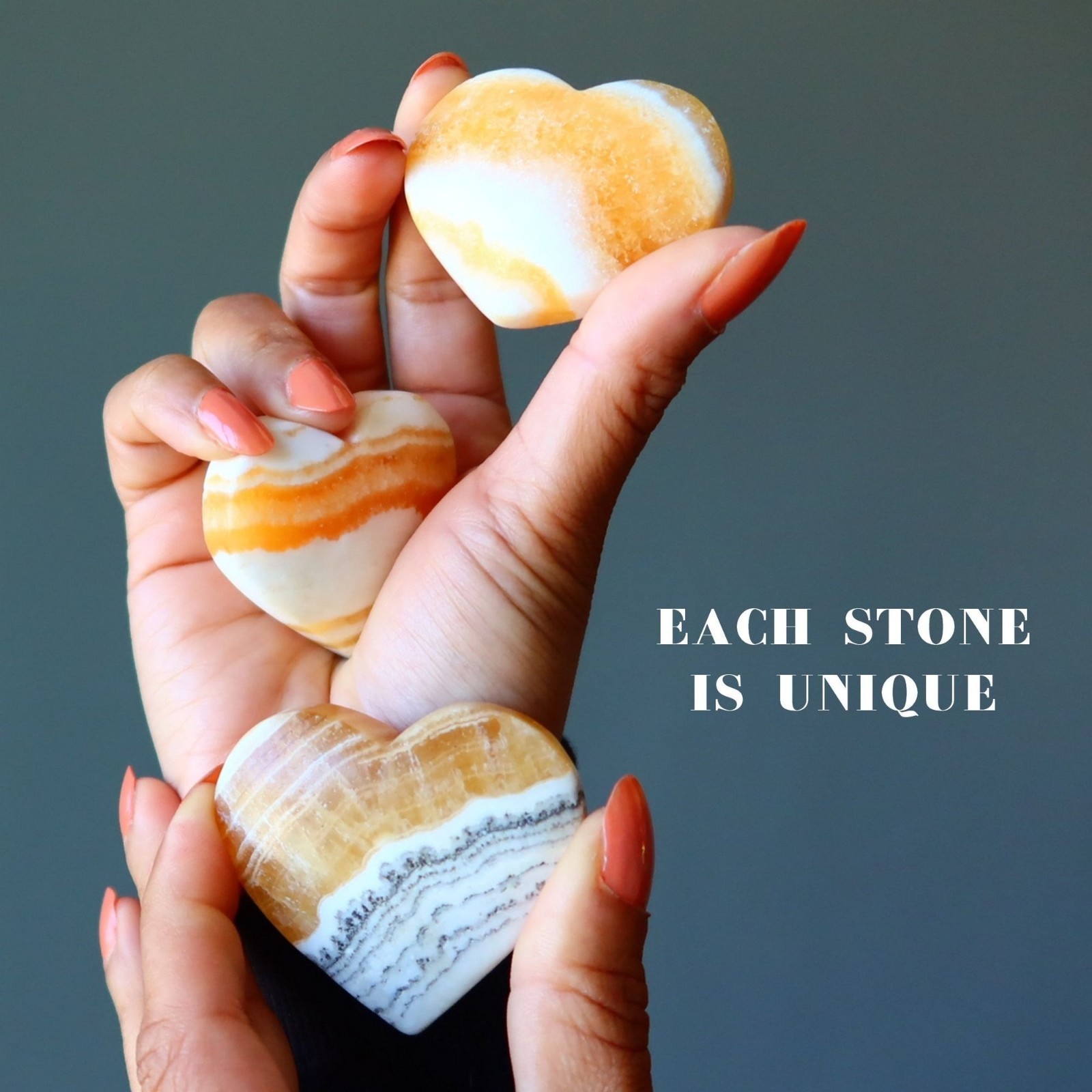 Orange Calcite Heart Vibrant Lover Banded Soulmates Stone White Gemstone Crystal