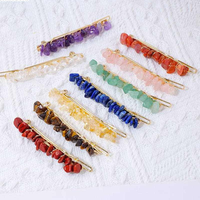 Natural Quartz Braided Hair Clip Crystal Crushed Stone Bobby Pins Headwear Decor