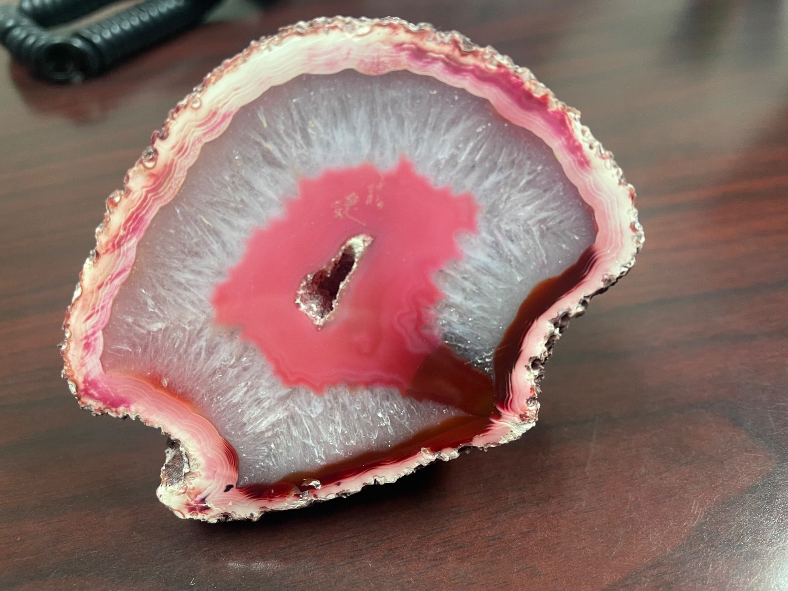Vintage Cut Polished Dyed Pink Agate Geode rock gemstone mineral paperweight