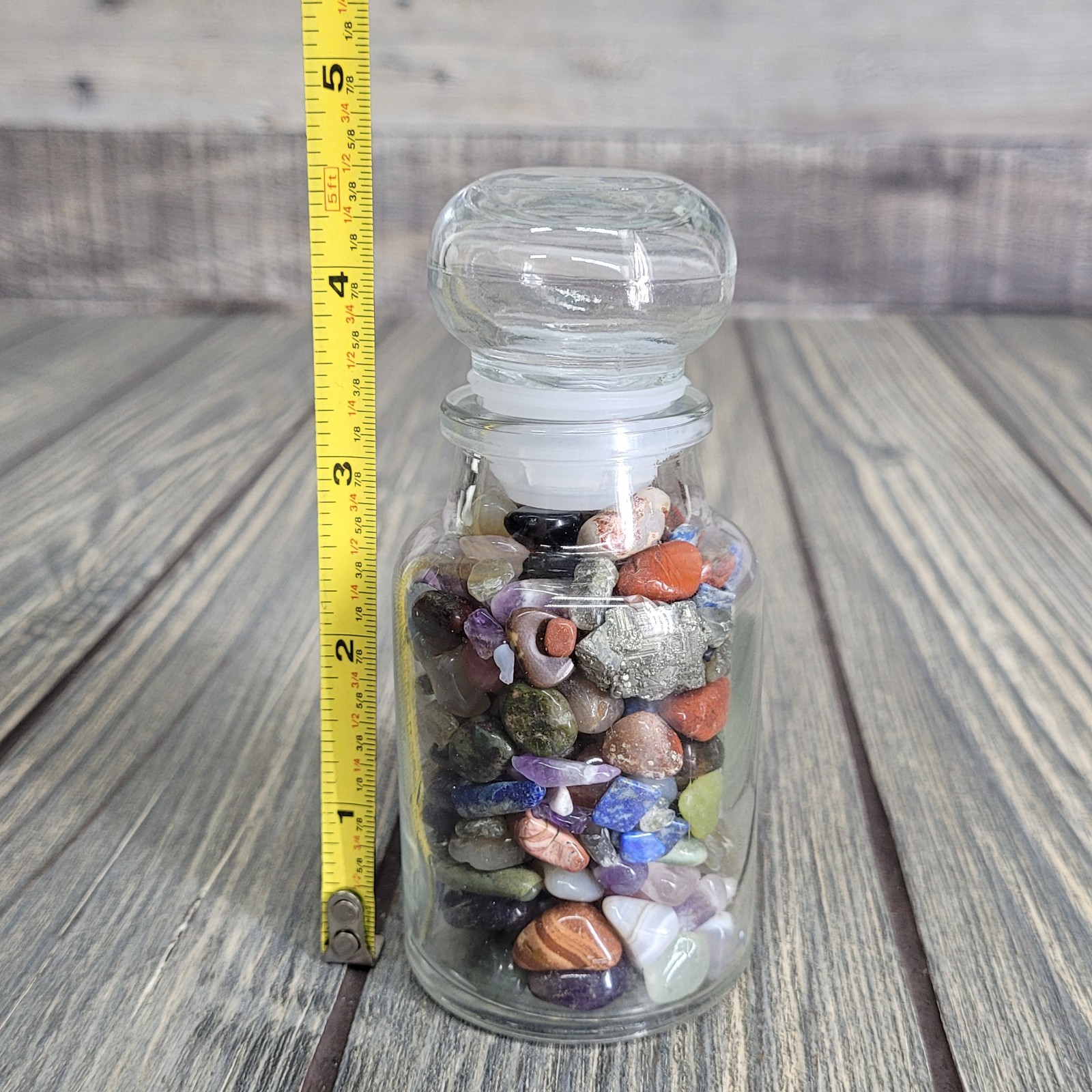 6oz Mixed Crystal Tumbles in Vintage Apothecary Crabtree & Evelyn Glass Jar EUC