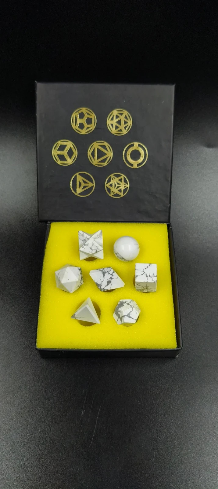Natural Howlite 7 Platonic Solids Sacred Geometry Crystal Set Reiki Gift