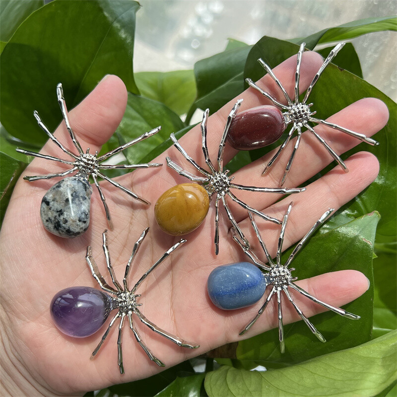 2″ Natural Quartz Spider Carved Quartz Crystal Skull Reiki Healing