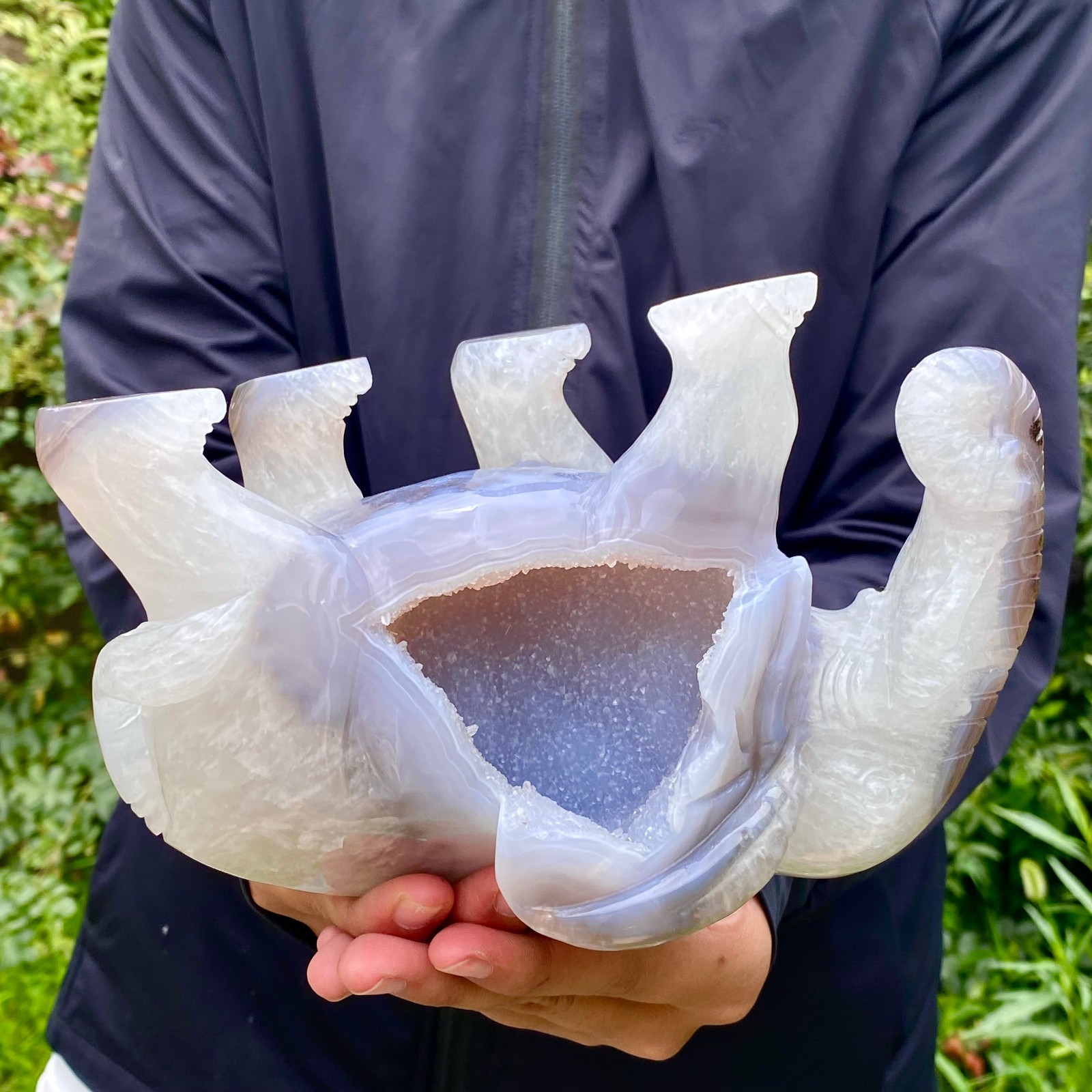 3.9LB Natural Agate Geode Quartz Carved Crystal Elephant Reiki Decor