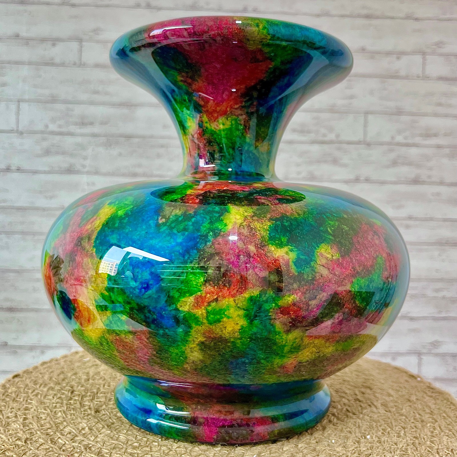 Taiwan Seven Colours Natural Jade Stone Flower Vase Bottle Jar Pot 10.6 lb